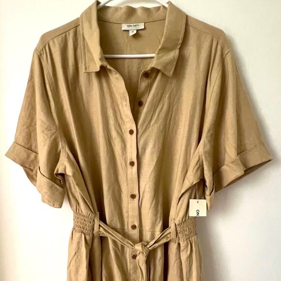 Womens XL Romper Linen Shorts Jumpsuit Classic Resort Elegant Preppy Boho Casual - Picture 7 of 15